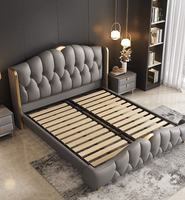 Fabricantes de Muebles de Dormitorio de Calidad, Cama King Size de Lujo Moderna con Estructura de Cuero, Cabecera Tapizada de Cuero para Cama Doble Alta