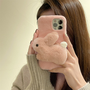 Ivanhoe mới mùa thu và mùa đông dễ thương sang trọng 3D thỏ trắng thích hợp cho Apple 16Promax 15Pro 14 13 Girls' trường hợp điện thoại - Product Image 6