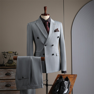 <span class=keywords><strong>Costume</strong></span> Rayé Blanc et Abricot Sur Mesure à Double Boutonnage pour <span class=keywords><strong>Homme</strong></span>, Tenue Décontractée, Mariage, Affaires, Coupe Slim - Product Image 3