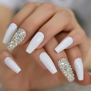 Medio de las <span class=keywords><strong>uñas</strong></span> falsas cónico <span class=keywords><strong>blanco</strong></span> brillante <span class=keywords><strong>uñas</strong></span> 3D de Strass de la cubierta completa de prensa en <span class=keywords><strong>uñas</strong></span> L5647 - Product Image 6