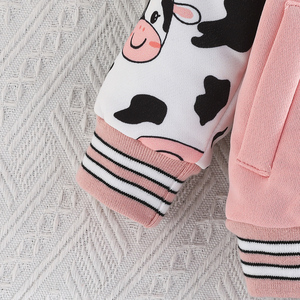 ชุดเซ็ตสองชิ้นสำหรับเด็กผู้หญิงลายวัว ชุดเบสบอล กางเกงลำลองสำหรับเล่นกีฬากลางแจ้ง เสื้อผ้าเด็ก - Product Image 4