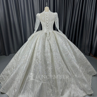 Robe de mariée de bal Lscm105 Royal Ivory Sheer à manches longues, broderie florale scintillante, dos lacé, Jancember