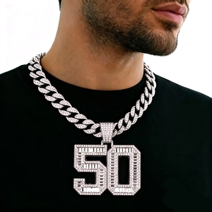Nouveau pendentif <span class=keywords><strong>en</strong></span> forme de T de luxe léger avec sucre candi, verre S et un lot complet de 50, avec chaîne cubaine assortie - Product Image 1