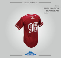 Jersey Baseball Sublimasi Custom Kancing Penuh dengan List Merah Putih Solid