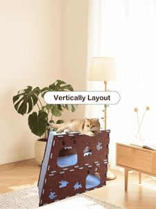 บ้านแมว 2 ชั้นพร้อมอุโมงค์ - ถ้ำผ้าสักหลาดกันรอยขีดข่วนสำหรับแมวหลายตัว ดีไซน์ทางเข้าหลายช่องสำหรับอพาร์ทเมนต์และพื้นที่ขนาดเล็ก - Product Image 5