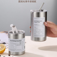 Gobelet isotherme portable en acier inoxydable 304 pour café Americano, à double paroi, design à paroi droite, avec paille, pour le commerce transfrontalier