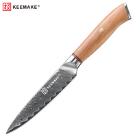KEEMAKE 5 inch Damascus staal utility mes, scherp multifunctioneel schilmes met houten handvat, professioneel keukenmes