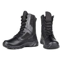 Bottes tactiques d'hiver en cuir, en peau de mouton noire avec fourrure intégrée, épaissies pour plus de chaleur, résistantes au froid et antidérapantes