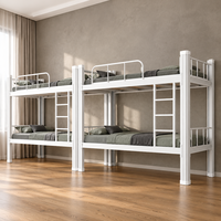Lit superposé double moderne en métal robuste avec rangement et escalier intégré pour dortoir