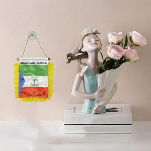 Bandera de satén personalizada de Guinea Ecuatorial, impresa digitalmente, mini bandera para coche con borlas amarillas, hecha de poliéster plástico - Product Image 2