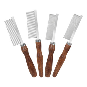 Peigne de toilettage pour animaux de compagnie, dents en métal et manche en bois massif (poignée ronde/conique) pour chats et chiens, peigne pour enlever les nœuds, les puces et les poils - Product Image 1