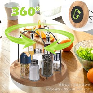 Wooden <b>Rotating</b> <b>Spice</b> <b>Rack</b> With Handle Kitchen Storage Organizer For <b>Spices</b> And Condiments Natural Wood Color 8-11.9in Depth - Product Image 3