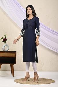 2025แขนยาวปักลายสีน้ำเงินกรมท่าสำหรับผู้หญิงดีไซน์ใหม่แฟชันหรูหราพร้อมรอบเอวธรรมชาติ - Product Image 3