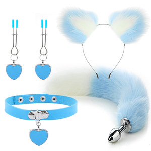 Nouveauté Jouets sexuels pour adultes Jeu sexuel BDSM pour hommes et femmes Pince à tétons 4 pièces Ensemble queue de renard multicolore - Product Image 4