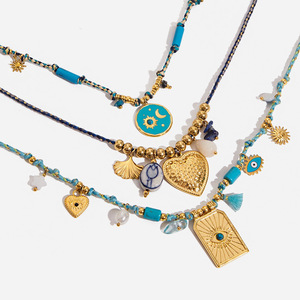 สร้อยคอเหล็กกล้าไร้สนิมหลายชั้นพร้อมจี้รูปหัวใจประดับเทอร์ควอยซ์สำหรับเป็นของขวัญ - Product Image 1