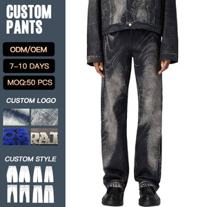 कस्टम थोक y2k फ्यूचरिस्टिक स्ट्रीटवियर डेनिम पैंट ग्राफिक प्रिंट विंटेज काले ढीले डेनिम पैंट पुरुषों जींस - Product Image 2