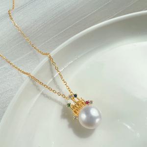 Ensemble collier et boucles d'oreilles en or 14 carats plaqué or de haute qualité avec perle d'eau douce naturelle, style château de princesse, pour bijoux fins - Product Image 2