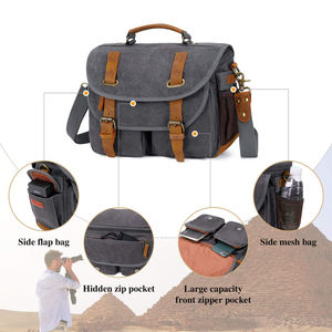 Sac à bandoulière en toile et cuir de vache pour appareil photo, sacoche pour accessoires de photographie, étuis d'appareil photo - Product Image 4