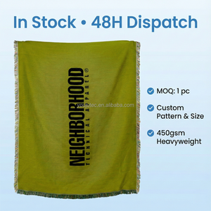 Manta Decorativa Jacquard de NEIGHBORHOOD, Diseño Geométrico Minimalista con Logotipo Tipográfico, Flecos, <span class=keywords><strong>Tapiz</strong></span> para Sofá, Cama, Decoración de Avión - Product Image 4