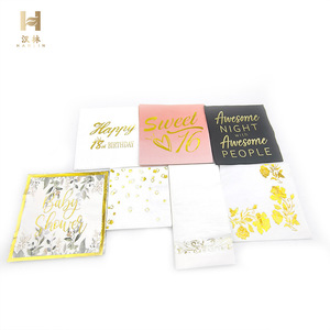 Custom Gold Foil Printed Paper Napkins 330mm Square Disposable For Birthday Wedding Party Three Layer Superior Quality - Product Image 1