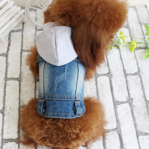 Gilet in denim senza maniche con bordo sfrangiato per <span class=keywords><strong>cani</strong></span> di piccola taglia (XS-2XL) - Abbigliamento per animali domestici: Poodle, Bichon, Pomeranian, Teddy - Product Image 2