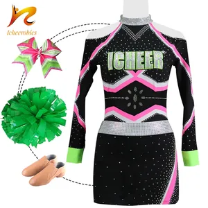 Wholesale Custom Design Team Rhinestone Cheerleading Skirt Uniforms Sexy Cheerleader Costume Cheer Outfit Dance Tracksuits