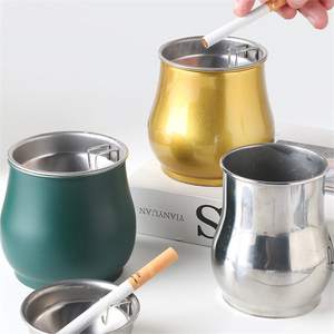 Cendrier rond en acier inoxydable, design minimaliste, coupe-vent avec couvercle, pour la maison et le bureau - Product Image 3