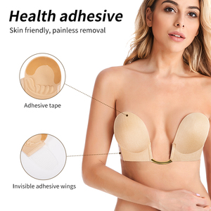 新デザイン 深い谷間を作る シリコン接着剤付き 粘着式 ウイングサイドパッド入り セクシーな深いU字型 粘着ブラ - Product Image 5