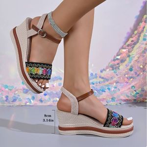 Sandales <span class=keywords><strong>compensées</strong></span> décontractées pour <span class=keywords><strong>femme</strong></span>, nouvelle collection été 2026, style plage, vente en gros - Product Image 3