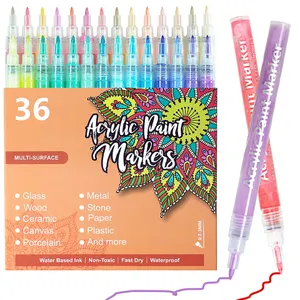 OEM sanat akrilik boya kalemi kalemler için 12 24 28 36 48 renk su geçirmez kalıcı akrilik boya kalemi çizim Graffiti