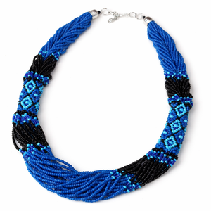 Collar de Cuarzo en Capas con Cuentas de Vidrio Azul y Negro Hecho a Mano, Joyería Vintage de Múltiples Hilos con Cierre de Metal - Product Image 1