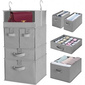 <b>Collapsible</b> 4-Shelf Hanging Closet Organizer Drawers Hanging Shelves for Closet with 4 Drawers - Product Image 1