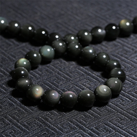 Perles en obsidienne naturelle œil de dragon arc-en-ciel, perles rondes noires pour la création de bijoux, bracelets et colliers, accessoires de perles DIY