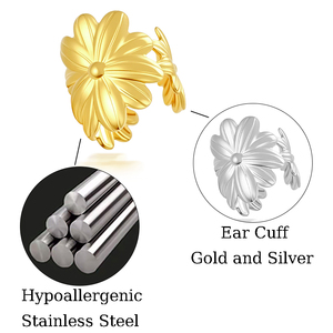 Hengsen Meilleures ventes Manchette d'oreille non-percée en acier inoxydable, motif fleur et cœur, plaqué or, pour <span class=keywords><strong>tragus</strong></span>, cartilage et hélix, clips d'oreille - Product Image 2