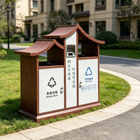 Poubelle de tri extérieure à double compartiment en bois style chinois pour parcs et sites touristiques