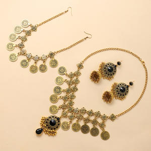 YL Ensemble de bijoux en alliage serti de diamants, style bohème vintage, avec boucles d'oreilles et collier à pendentif perlé, style européen-américain exagéré - Product Image 6