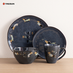 Bowl and Dish Set Kids Children Cute Tableware Reactive Glazed Luxury <b>Ceramic</b> Bowl Rice Bowl Soup <b>Plate</b> Set Dinnerware Set - Product Image 1