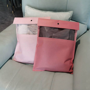 Customized Logo Pink Non Woven Snap Button Pouch Clothing Underwear Packaging Dust Storage Bag with <b>Clear</b> Window - Product Image 2