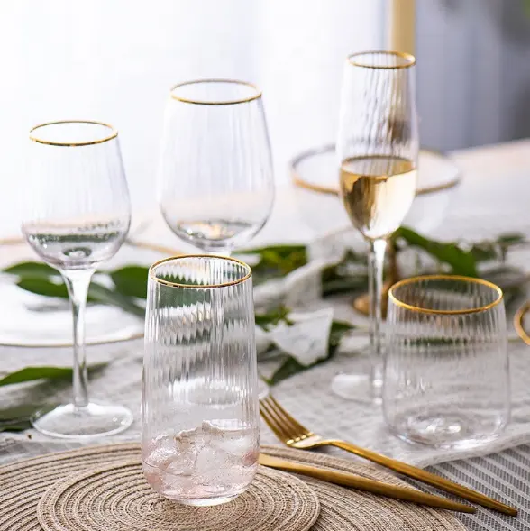 gold rimmed wine glass set champagne flute glassware wholesale