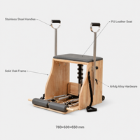 Chaise de Pilates en bois massif, cadre en chêne réglable, siège en cuir PU, pour entraînement à domicile, yoga, équipement de studio de Pilates