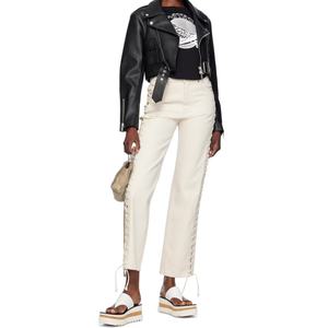 Pantalon en jean droit personnalisé pour femmes, pantalon à lacets, blanc, 100% coton denim - Product Image 5