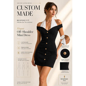 Robe de soirée élégante et tendance, mini-robe sexy à col en V, épaules dénudées, taille haute, cintrée, coupe trapèze, personnalisable OEM - Product Image 1