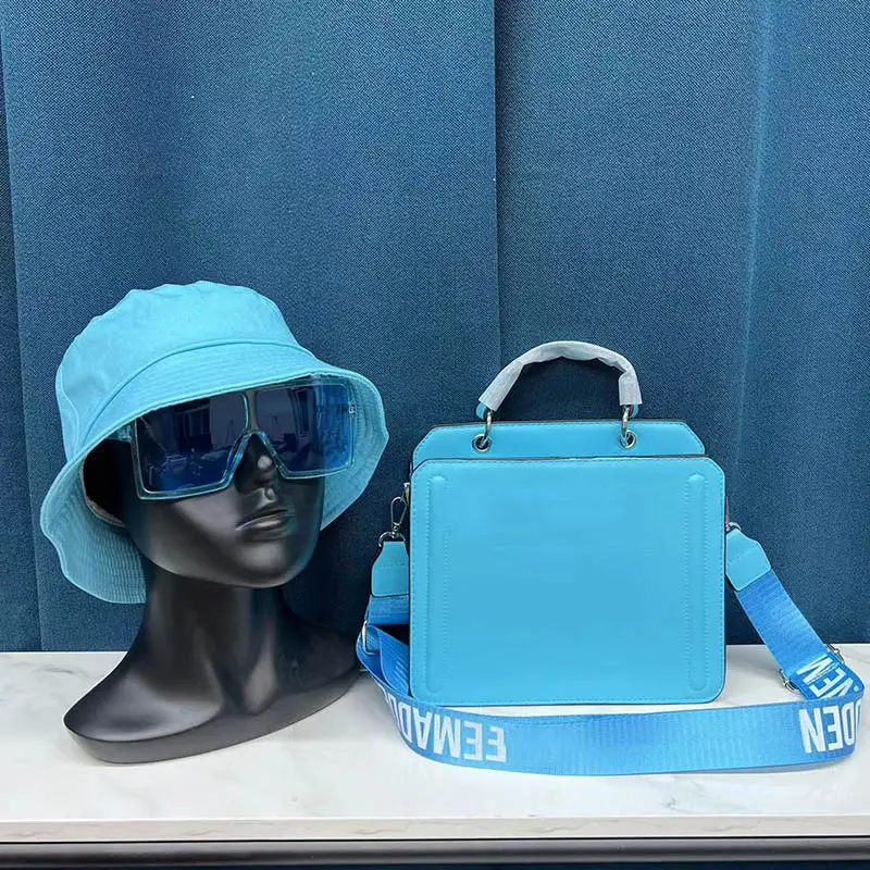 New arrival 2022 summer beach shopping shoulder purses and handbags glasses hat set Women PU leather Tote bag with shade hat