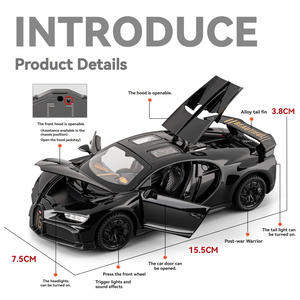 Modèle de voiture miniature 1:32 Bugatti Chiron avec son et lumière, jouet de collection en métal à rétrofriction, ornement décoratif - Product Image 3