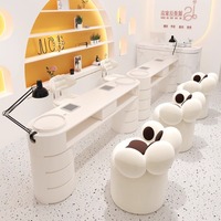 Ensemble complet de tables de manucure modernes style crème avec aspirateur et lampe à prise, pour une ou deux personnes