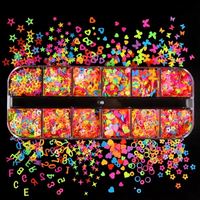 12 grilles/boîte de paillettes fluorescentes mixtes pour ongles, paillettes 3D néon, paillettes, poudre, charme, décoration d'art d'ongles, outils de manucure