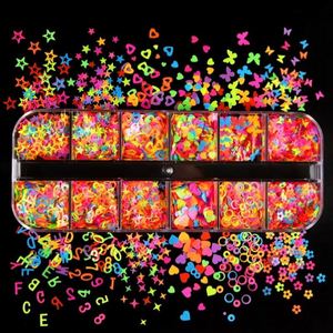 12 grilles/boîte de paillettes fluorescentes mixtes pour ongles, paillettes 3D néon, paillettes, poudre, charme, décoration d'art d'ongles, outils de manucure - Product Image 1