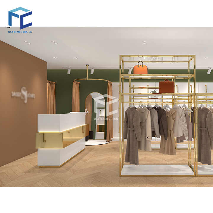 Luxury Gold Clothing Display Rack Customized Women Clothing Store ...