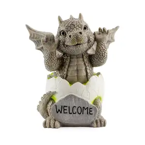 Baby Dragon Garden Statue (9-Inch); Hatching Dragon Yard Decor