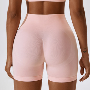 2023 Shorts de sport pour femmes pantalons de Fitness sans couture taille haute tricot côtelé Yoga court pour gymnastique entraînement course <span class=keywords><strong>Scanties</strong></span> solide - Product Image 3